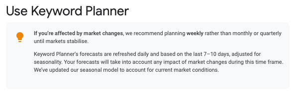 Google Keyword Planner update cadence per Google