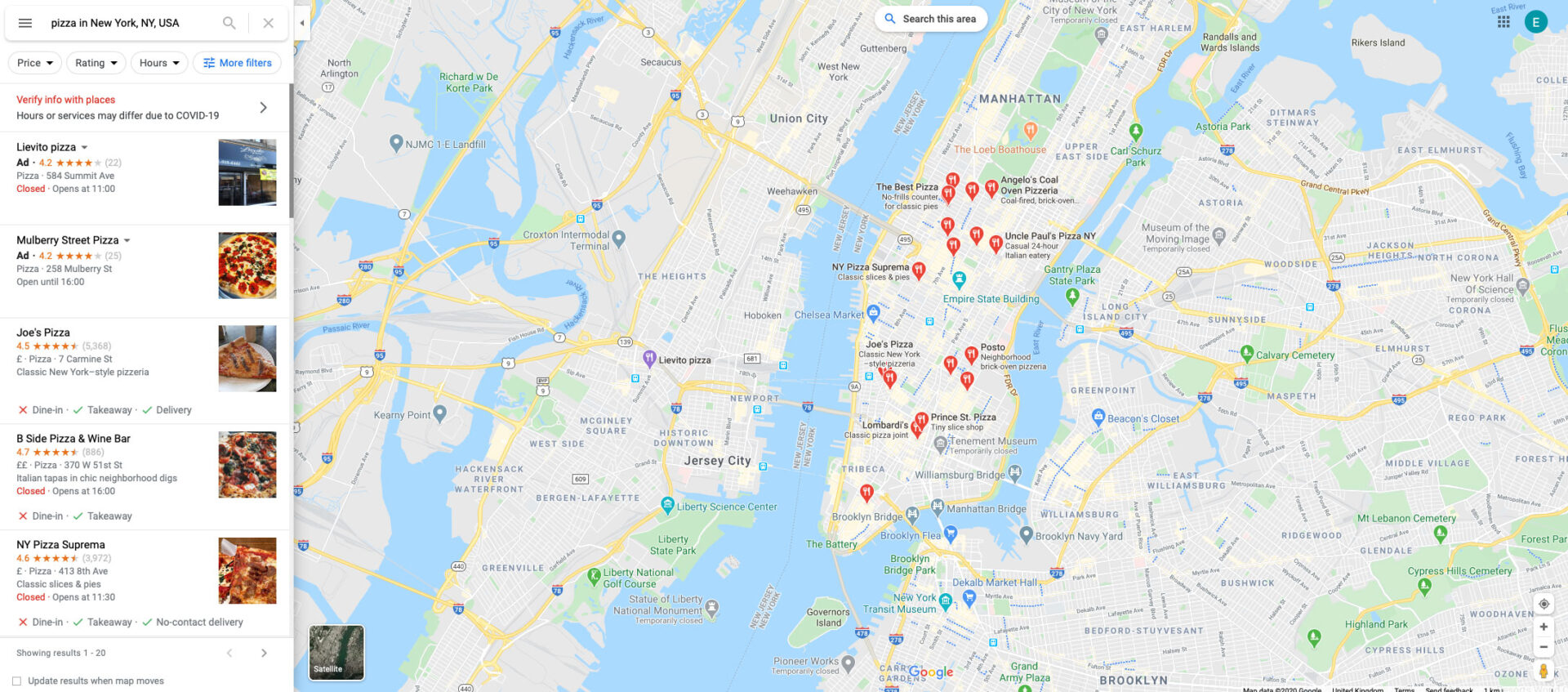 A screenshot of the Google Maps sidebar