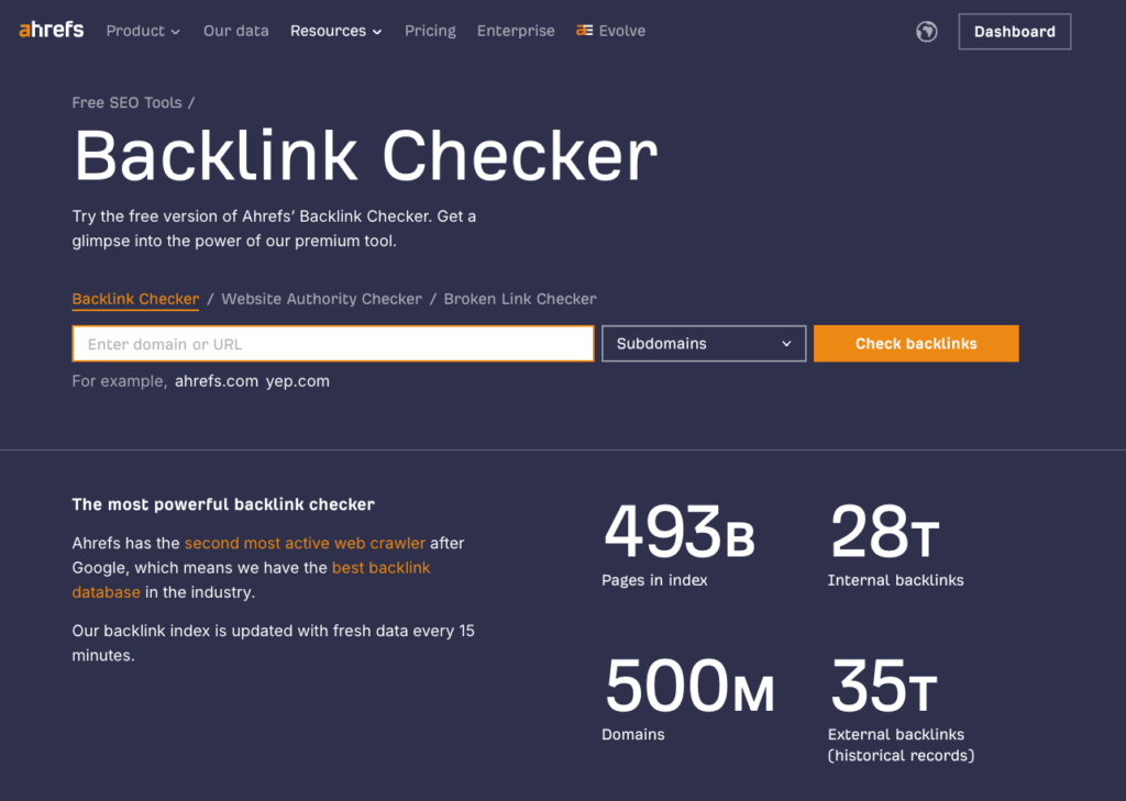 Ahrefs free Backlink Checker