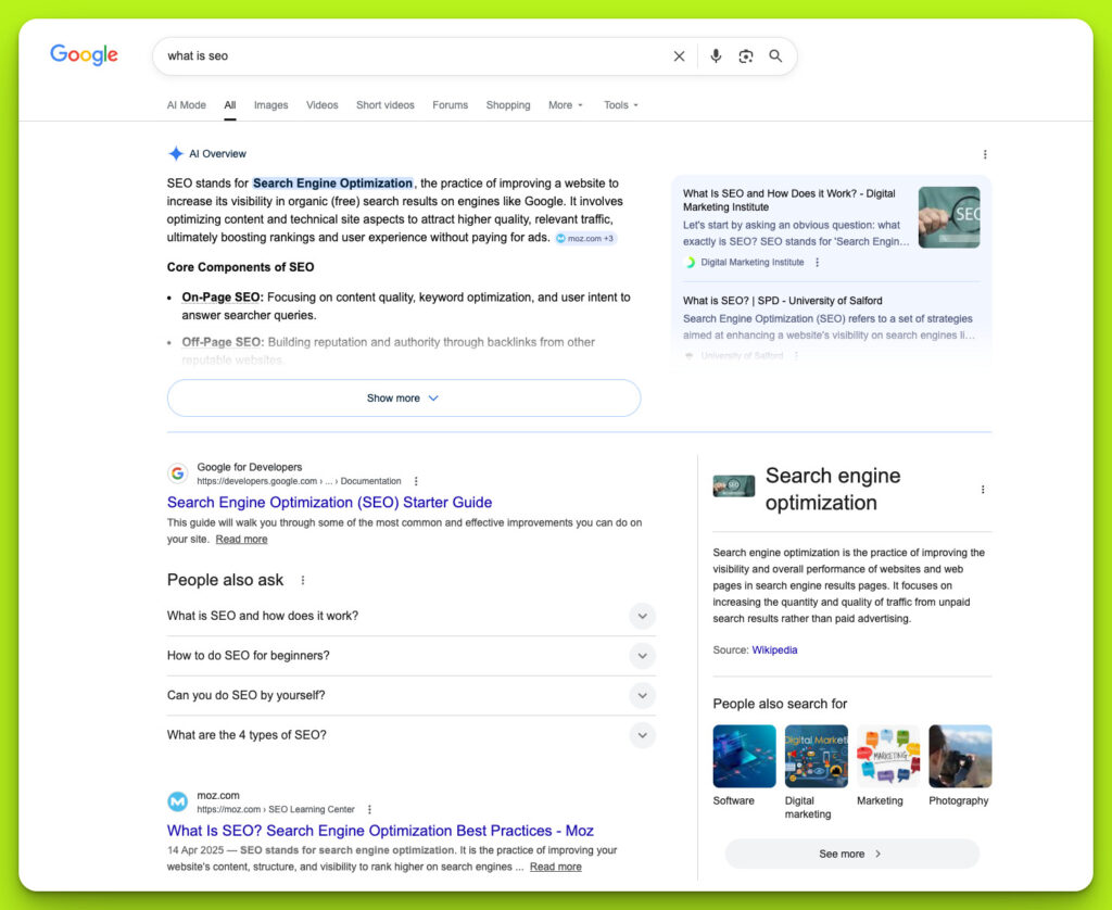 Google Search for What Is SEO