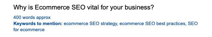 A screenshot of the word count distribution for why ecommerce seo is vital for a business