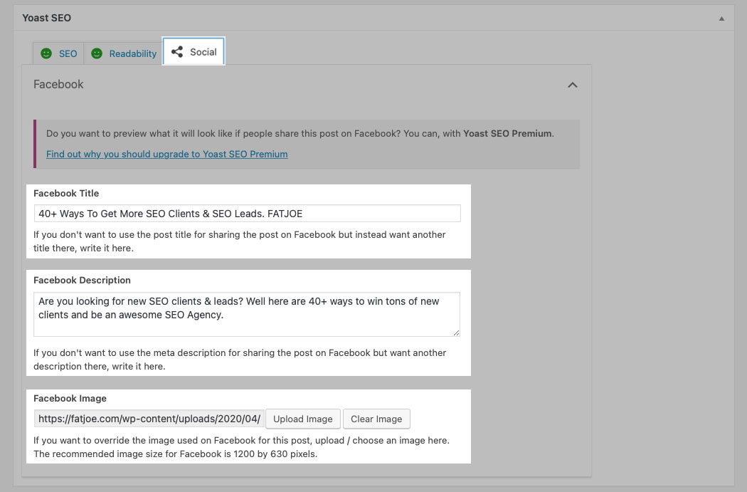 A screenshot of the Yoast SEO social details