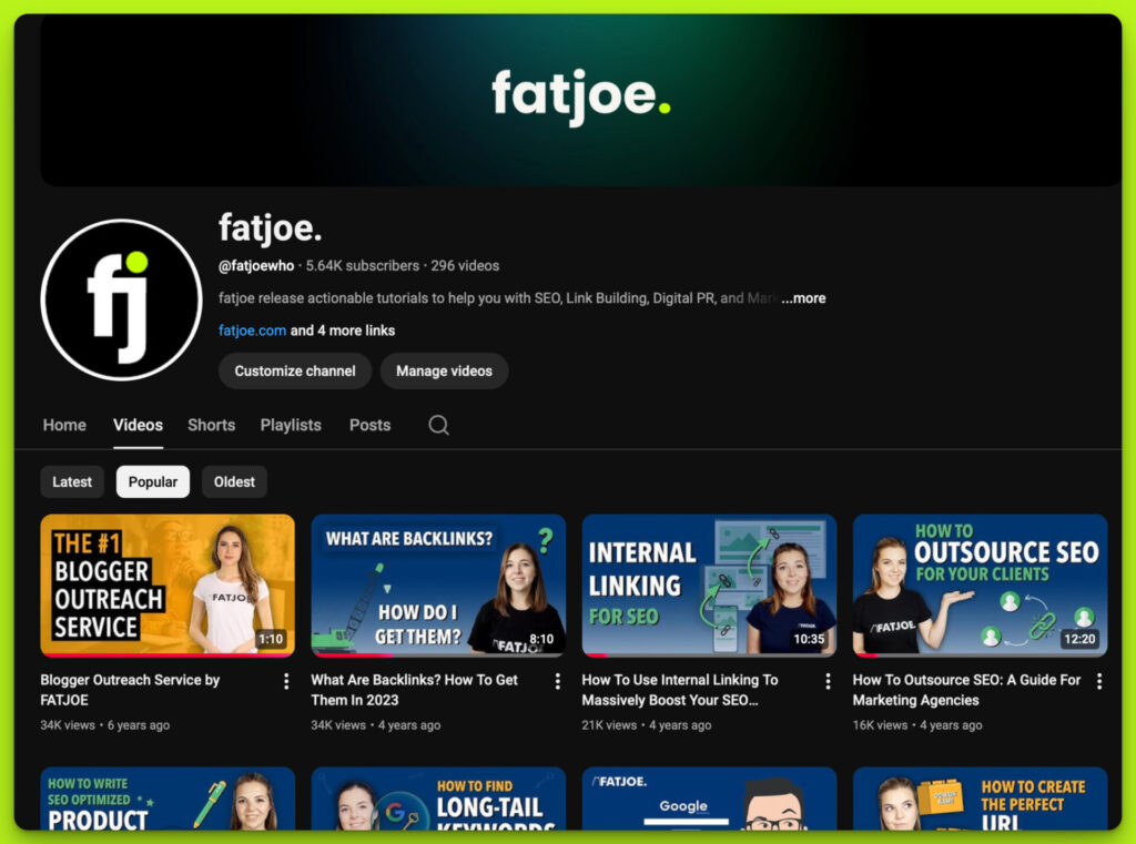 A screenshot of the fatjoe Youtube.