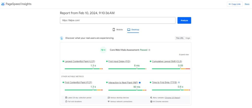 PageSpeed insights example