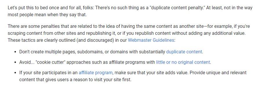 Google duplicate content penalty