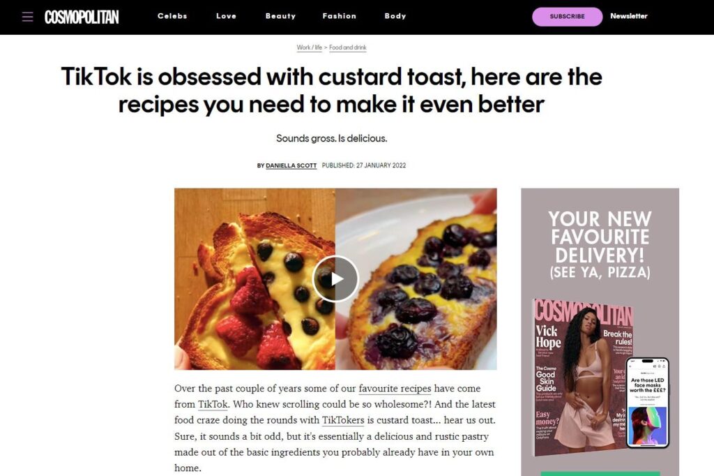 HelloFresh custard toast