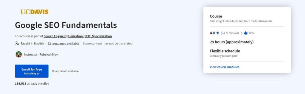 UC Davis SEO Fundamentals screenshot