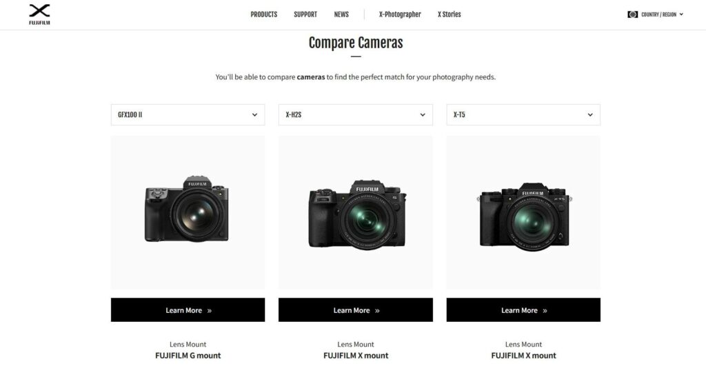 Product comparison page example