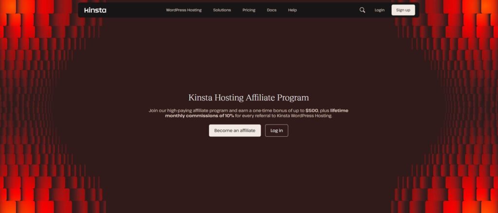 Screenshot of Kinsta's affiliate program