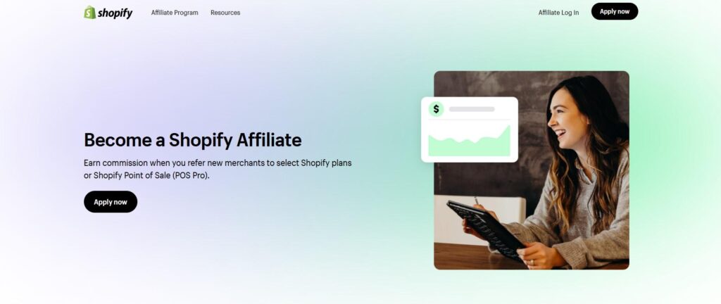 Screenshot of Shopify's affiliate program