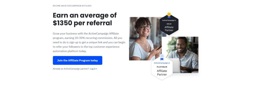 Screenshot of ActiveCampaign's affiliate program