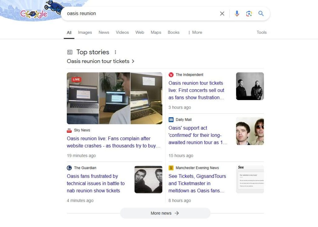 Example search for Oasis reunion