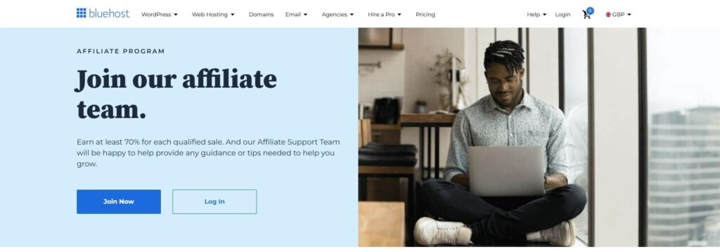 Screenshot of BlueHost's affiliate program