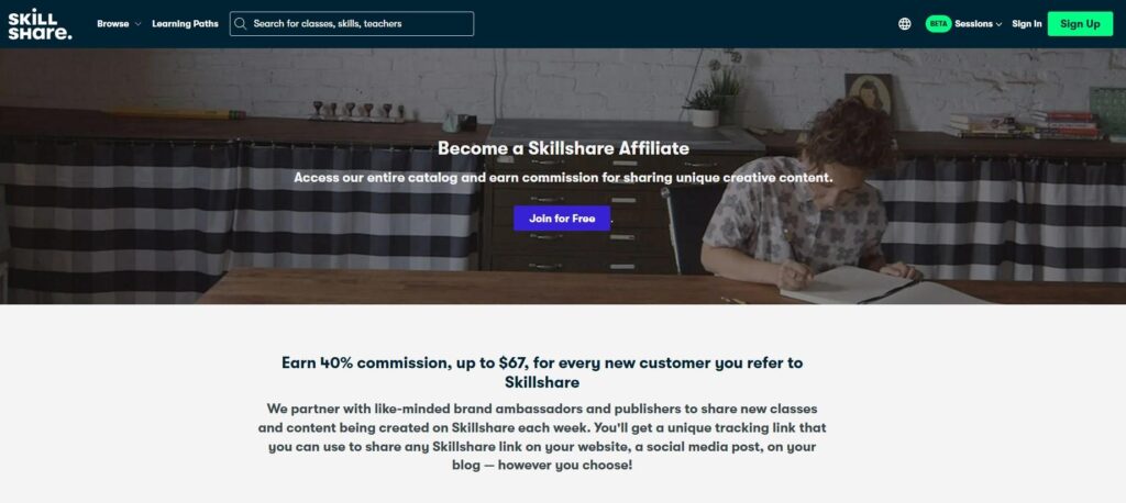 Screenshot of Skillshare's affiliate program