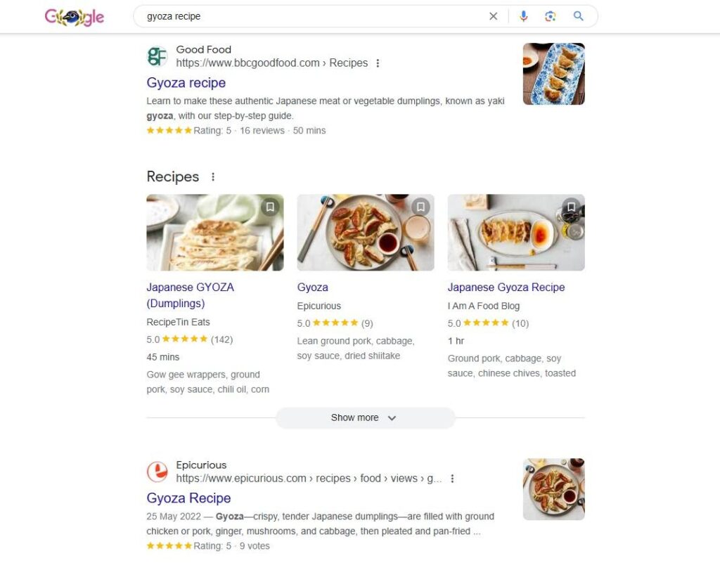 Gyoza recipe example search