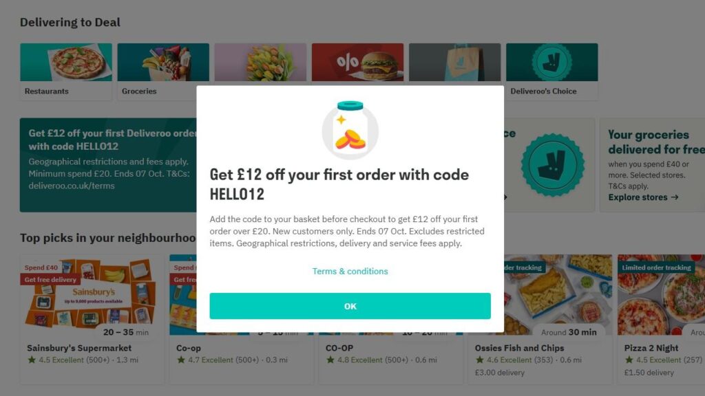 Personalized Deliveroo landing page example