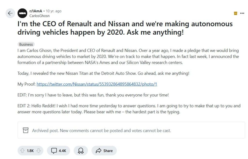 Renault's CEO Reddit AMA