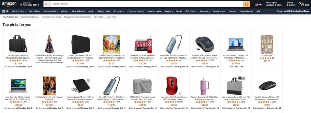 Amazon personalized product recommendations example