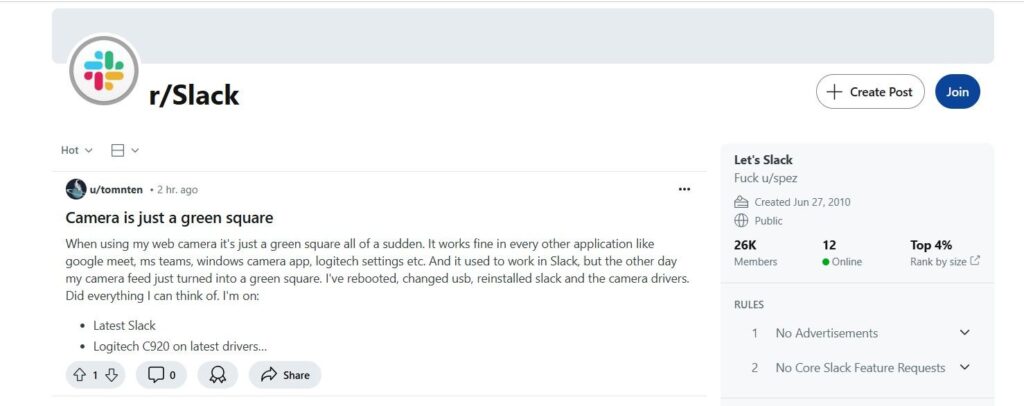 Slack subreddit screenshot
