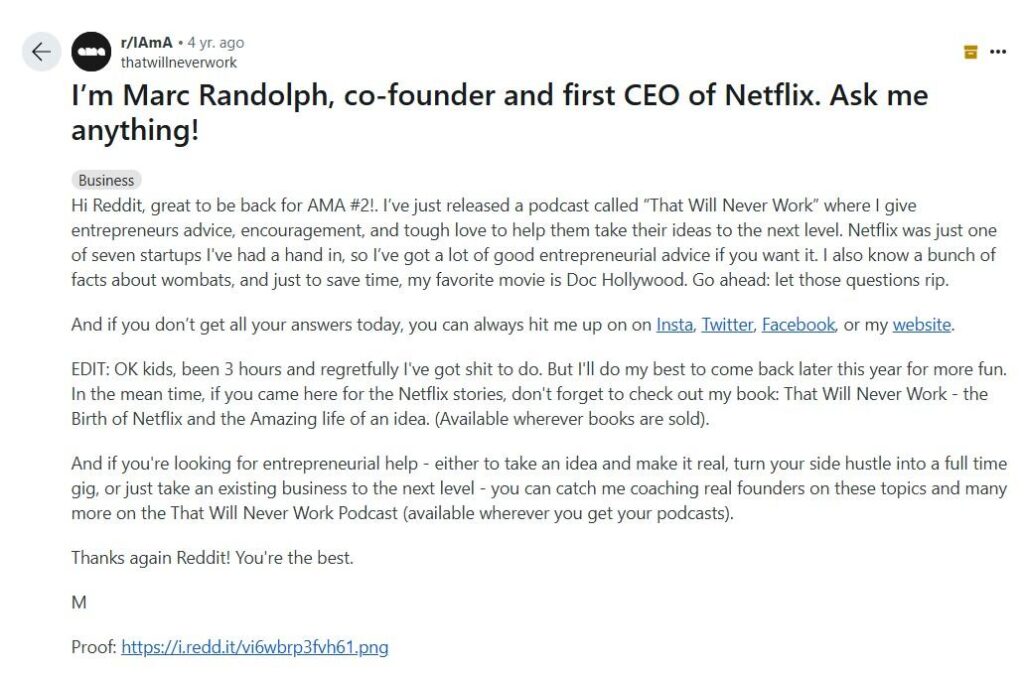 Netflix Co Founder Reddit AMA