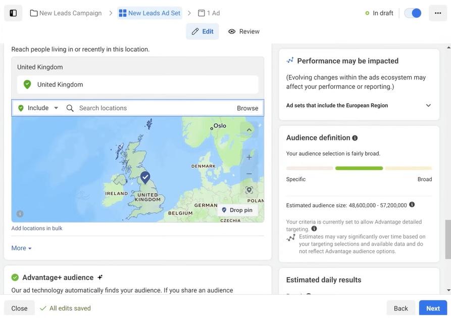 Facebook ad strategy setting