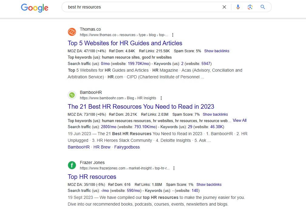 Examples of resource pages in the SERPs