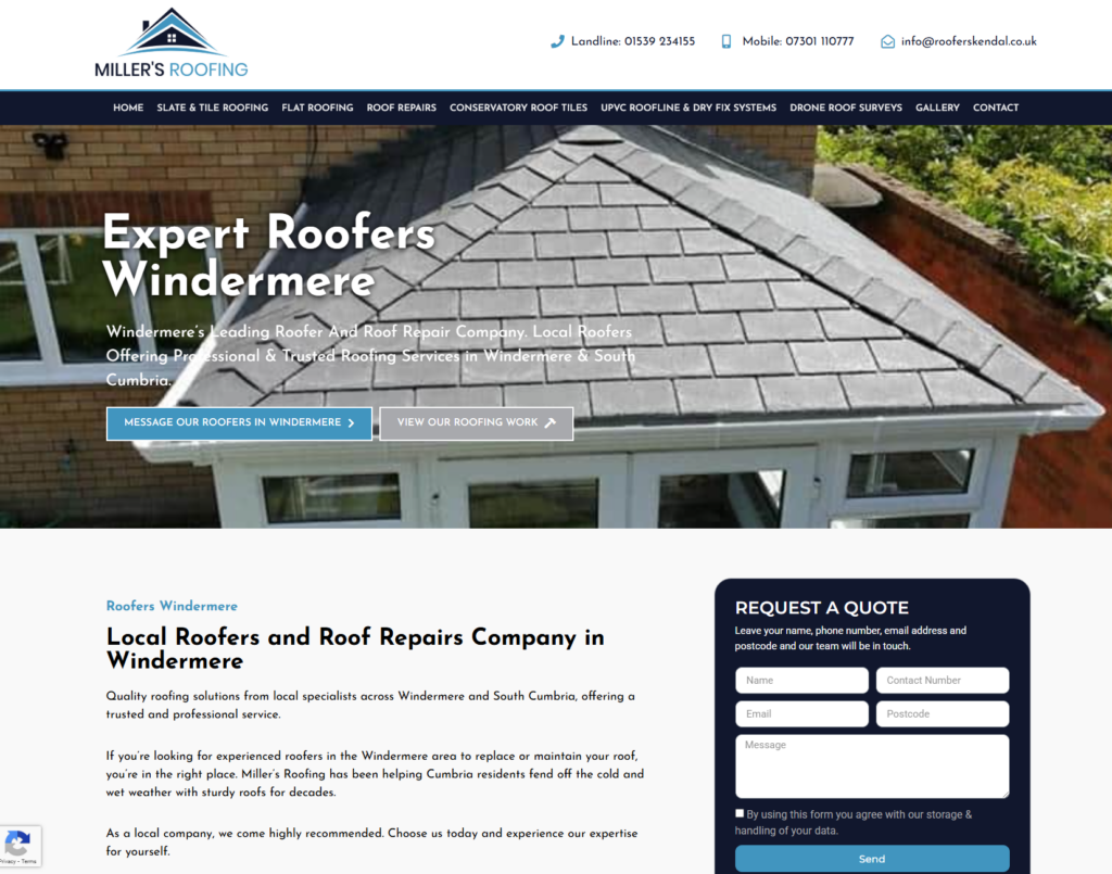 Miller's Roofing homepage