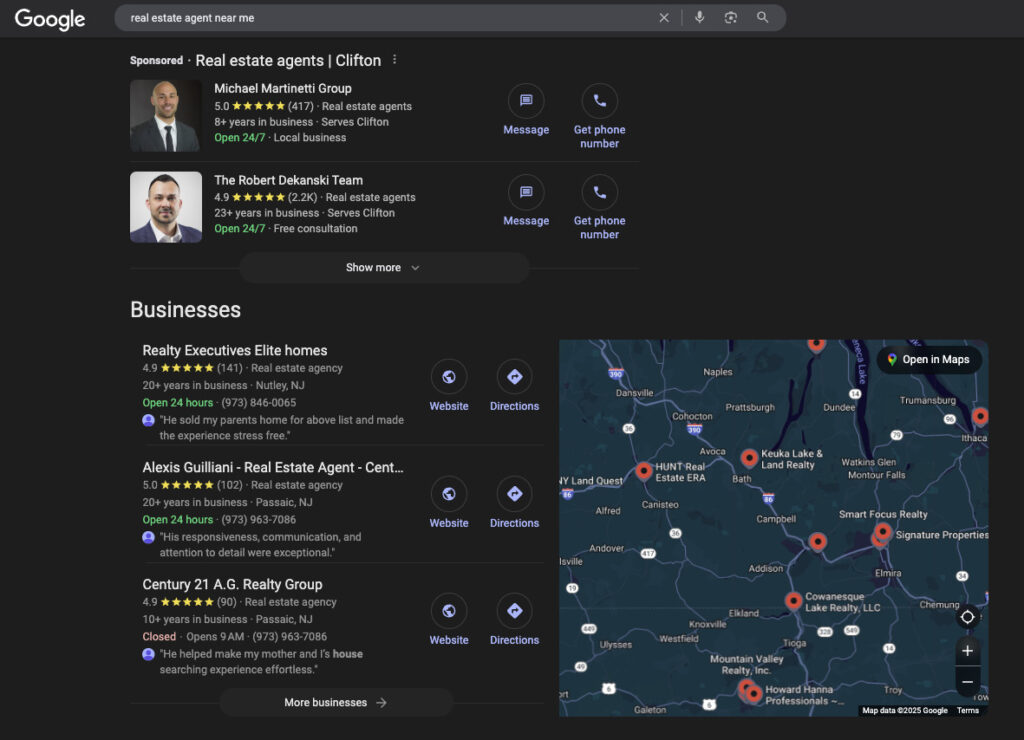 Realtor near me example SERPs