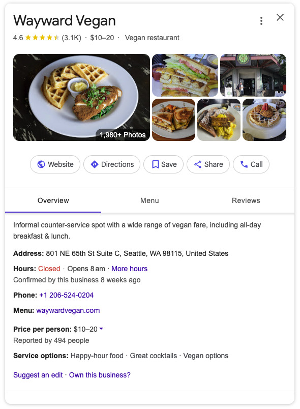 Vegan Seattle GBP example